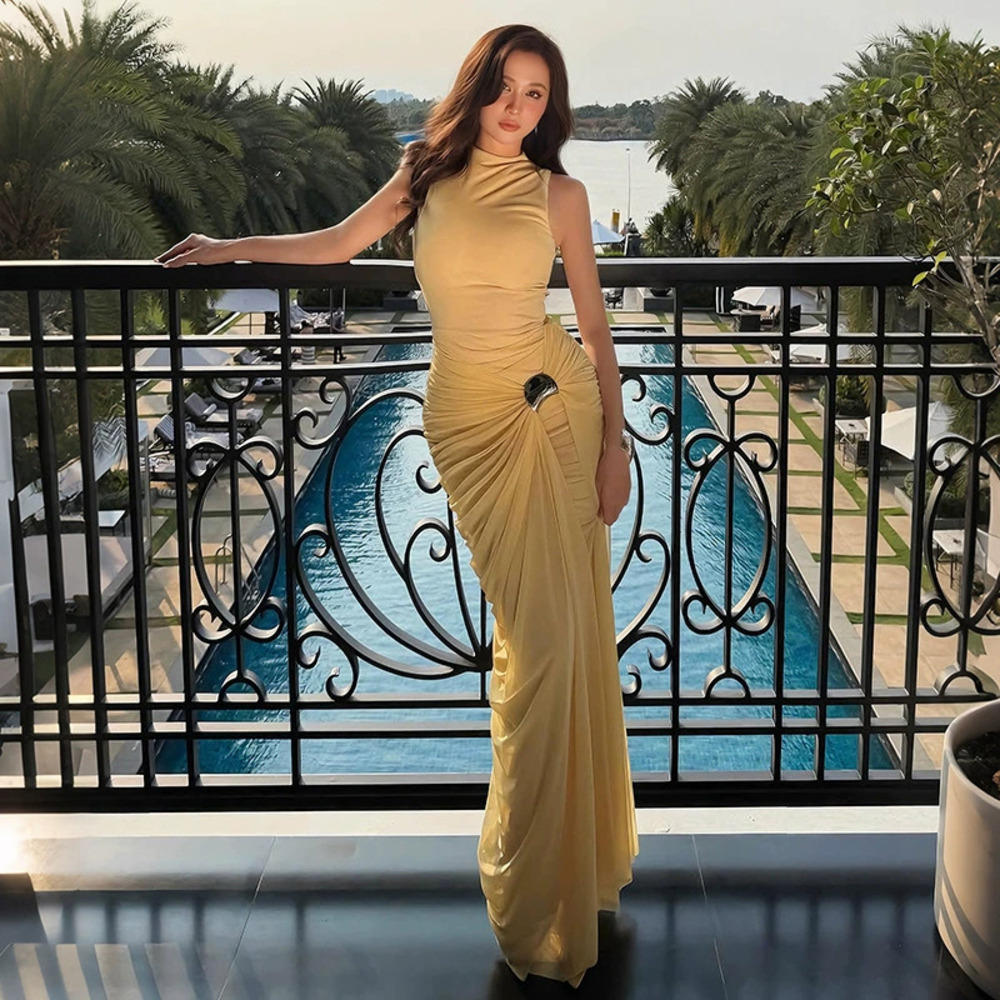 H&M Summer Light Luxury Sexy Slim Fit Pleated Dress